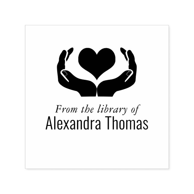 Tampon Auto-encreur Bibliothèque Heart in Hands Nom du livre (Design)
