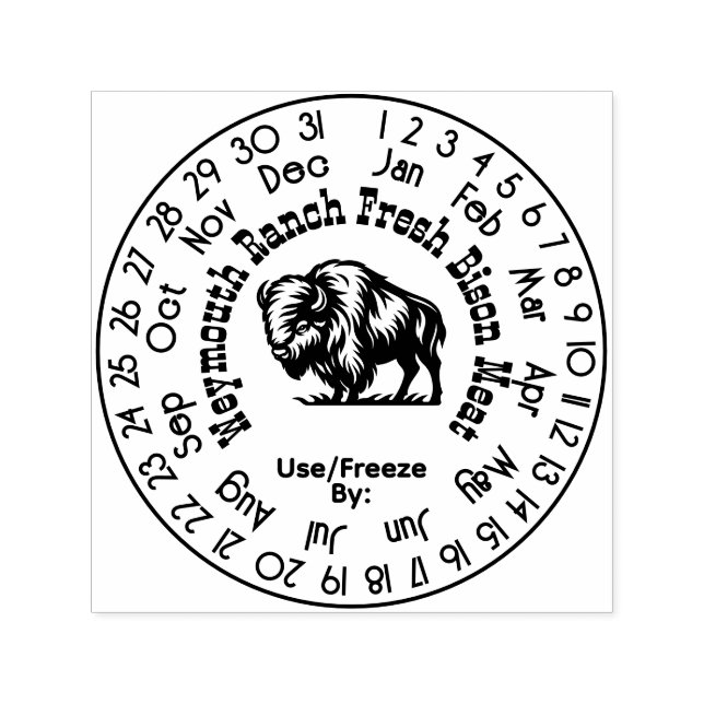 Tampon Auto-encreur Bison Boeuf Perpétuel Calendrier Fraîcheur Date #3 (Design)