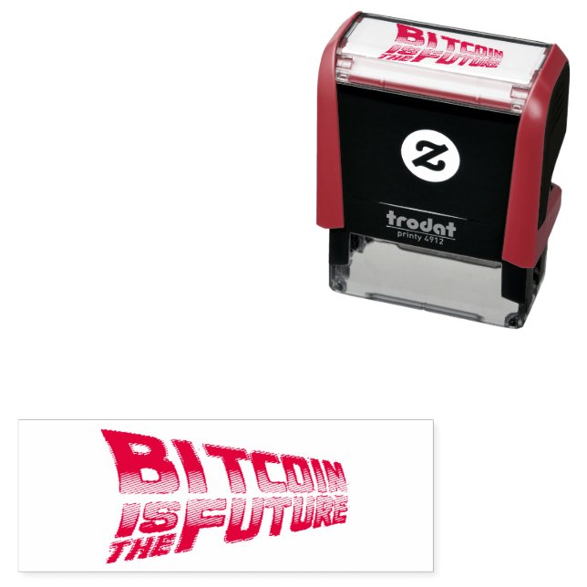 Tampon Auto-encreur Bitcoin is the Future - Stamp (En situation)