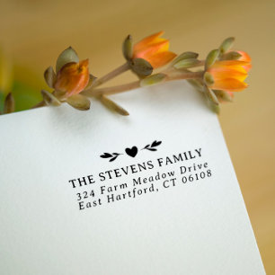 Tampon Auto-encreur Black White Greenery Heart Nom et adresse