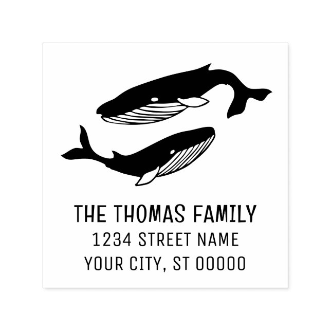 Tampon Auto-encreur Blue Whales Nom Adresse de retour (Design)