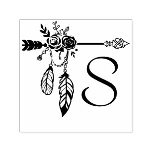 Tampon Auto-encreur Boho Floral Rose Arrow Monogramme initial