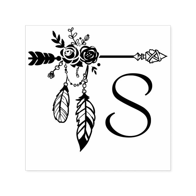 Tampon Auto-encreur Boho Floral Rose Arrow Monogramme initial (Design)