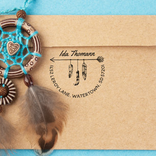 Tampon Auto-encreur Boho Modern Arrow & Feathers Nom Adresse de retour