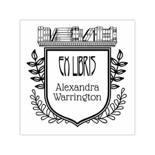 Tampon Auto-encreur Botanical Crest Botanical Ex Libris Nom du livre