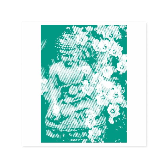 TAMPON AUTO-ENCREUR  BOUDDHA AVEC BLOOMS EN CAOUTCHOUC (Design)