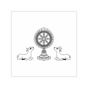 Tampon Auto-encreur Bouddha Dharma Roue & Cerfs Timbre auto-encastré