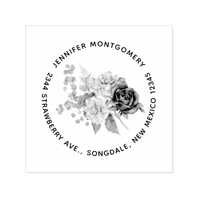 Tampon Auto-encreur Bouquet rose Boho Flower Elegant (Design)