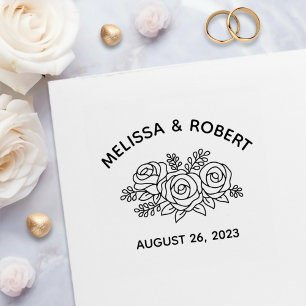 Tampon Auto-encreur Bouquet Rose Enregistrer la date Mariage