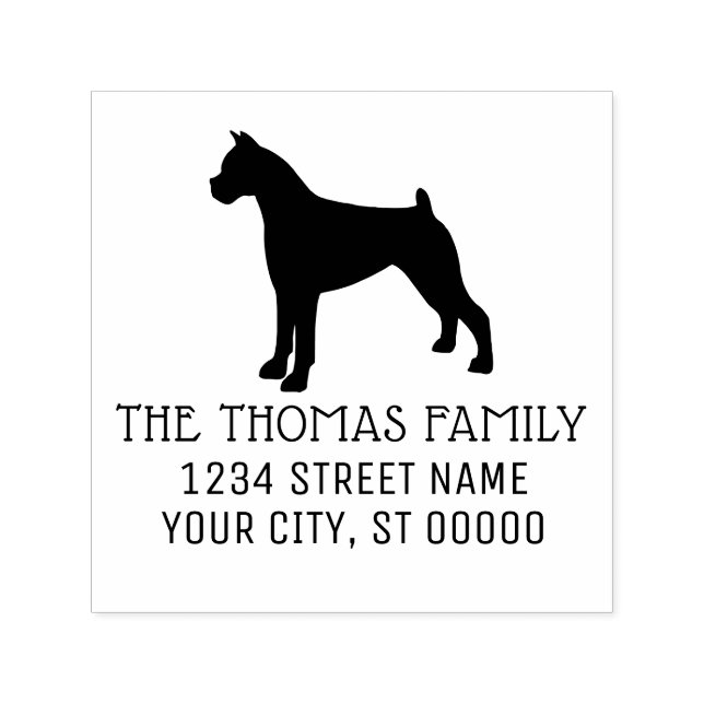 Tampon Auto-encreur Boxer Chien Silhouette Nom Adresse Monogramme (Design)