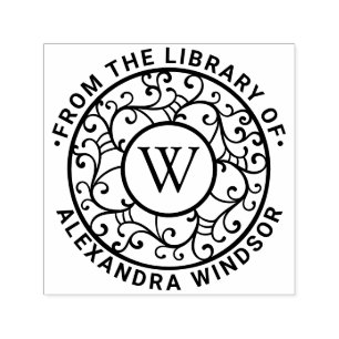 Tampon Auto-encreur Branches Lacy Filigree Nom Bibliothèque initiale L