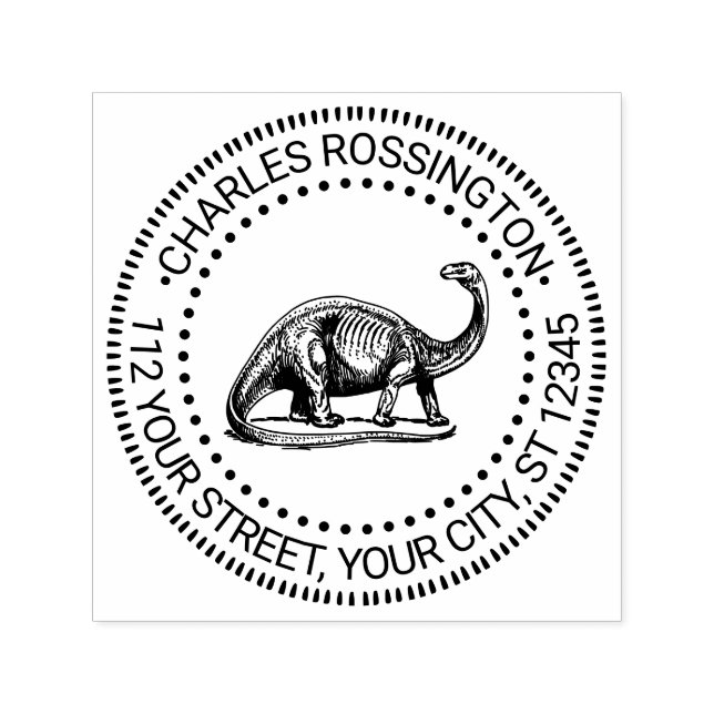 Tampon Auto-encreur Brontosaurus Dinosaure Nom Adresse de retour (Design)