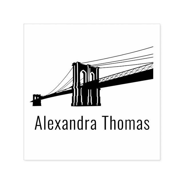 Tampon Auto-encreur Brooklyn Bridge NYC Silhouette Nom Monogram (Design)