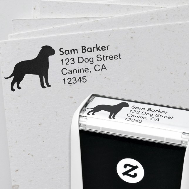 Tampon Auto-encreur Bullmastiff Chien race Silhouette Adresse de retou (Créateur téléchargé)