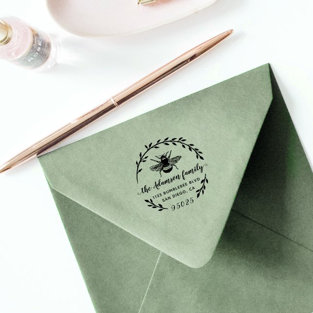 Tampon Auto-encreur Bumblebee et couronne rustique | Adresse du nom de (Créateur téléchargé)