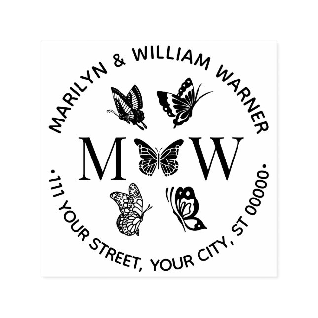Tampon Auto-encreur Butterflies #4 Couple 2 Initial Address NF (Design)