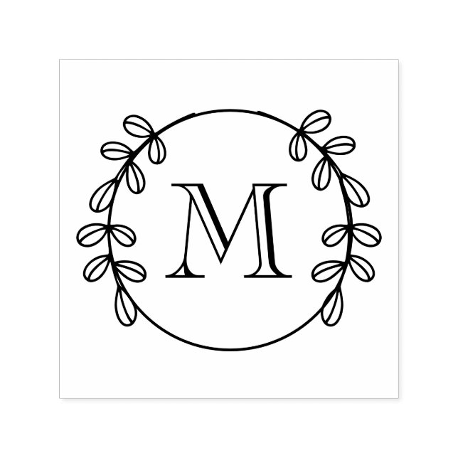 Tampon Auto-encreur Cadre de couronne de feuilles élégant #2 monogramm (Design)