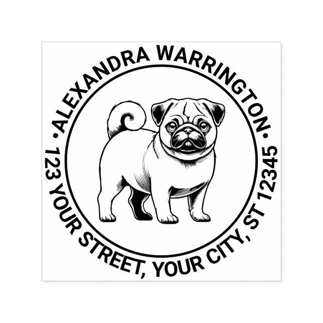 Tampon Auto-encreur Carlin Dog Standing Nom Adresse de retour (Design)