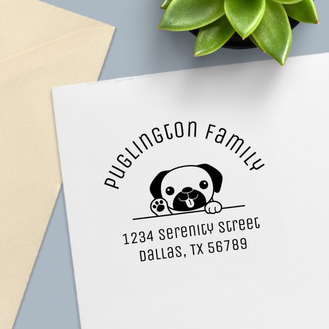 Tampon Auto-encreur Carlin joyeux Chien Peeking Arch Adresse (Créateur téléchargé)