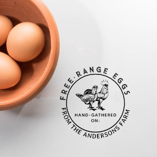 Tampon Auto-encreur Carton d'oeuf de la ferme de poulet rustique ronde