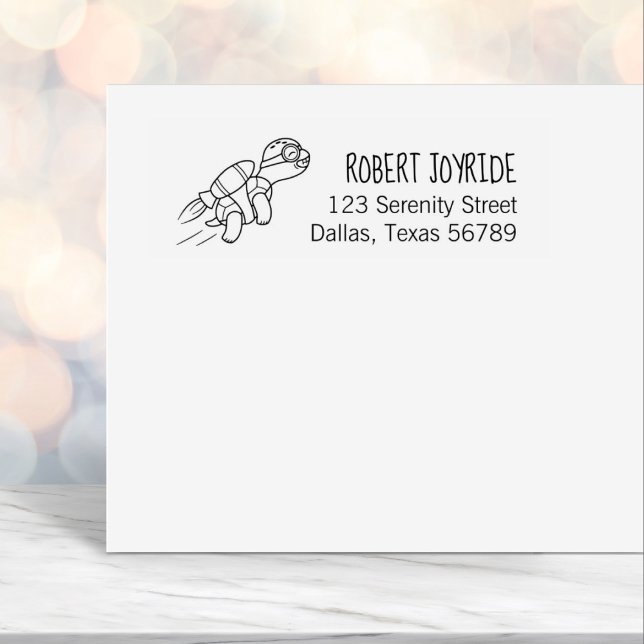 Tampon Auto-encreur Cartoon Jetpack Turtle Adresse (Créateur téléchargé)