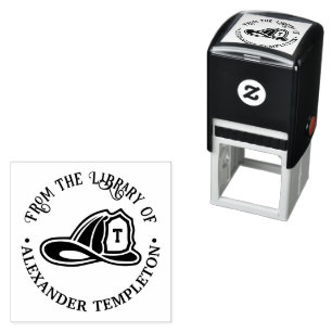 Tampon Auto-encreur Casque Casquette pompier Nom du livre