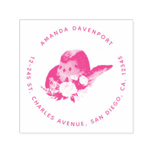 Tampon Auto-encreur Casquette mignonne Cowgirl avec fleurs roses