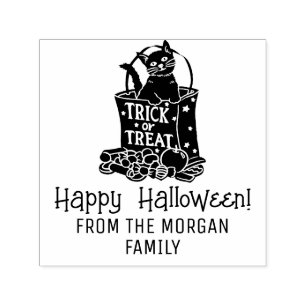 Tampon Auto-encreur Chat en Trick Treat Bag Happy Halloween Wish Nom