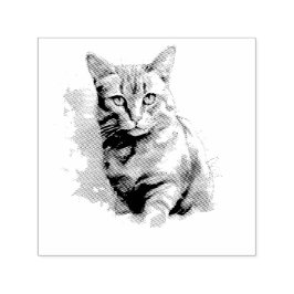 Tampon Auto-encreur Chat gris avec arrière - plan aquarelle