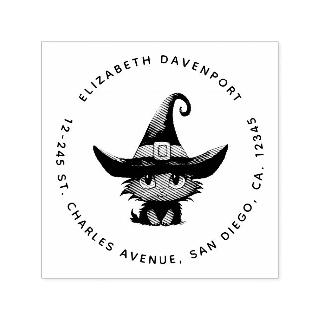 Tampon Auto-encreur Chat magique mignonne portant l'adresse Casquette  (Design)