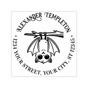 Tampon Auto-encreur Chauve-souris mignonne suspendue à une branche Nom