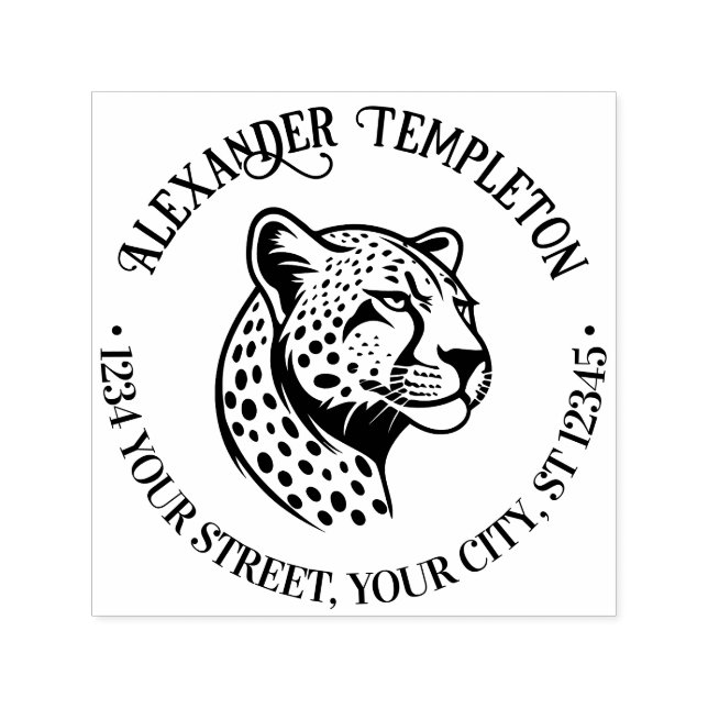 Tampon Auto-encreur Cheetah Head #1P Nom Adresse de retour (Design)