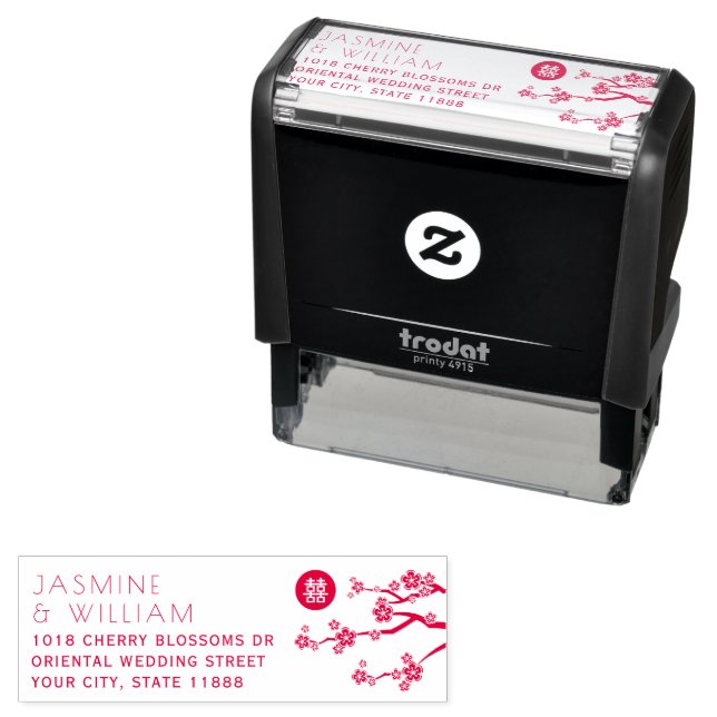 Tampon Auto-encreur Cherry Blossoms double bonheur Mariage chinois (En situation)