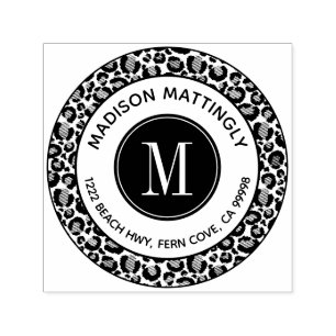 Tampon Auto-encreur Chic Leopard Spots Boho Monogramme Adresse de reto
