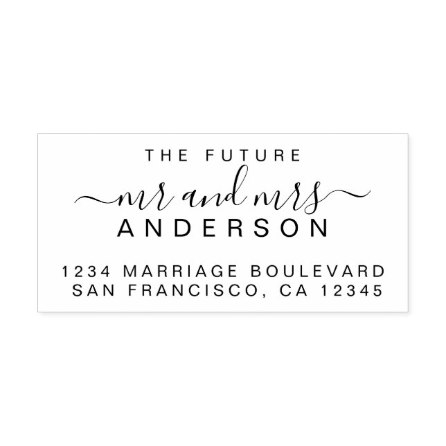 Tampon Auto-encreur Chic Script Future M. Mme Mariage Adresse de retou (Design)