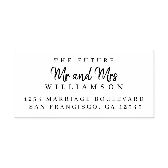 Tampon Auto-encreur Chic Script Future M. Mme Mariage Adresse de retou (Design)