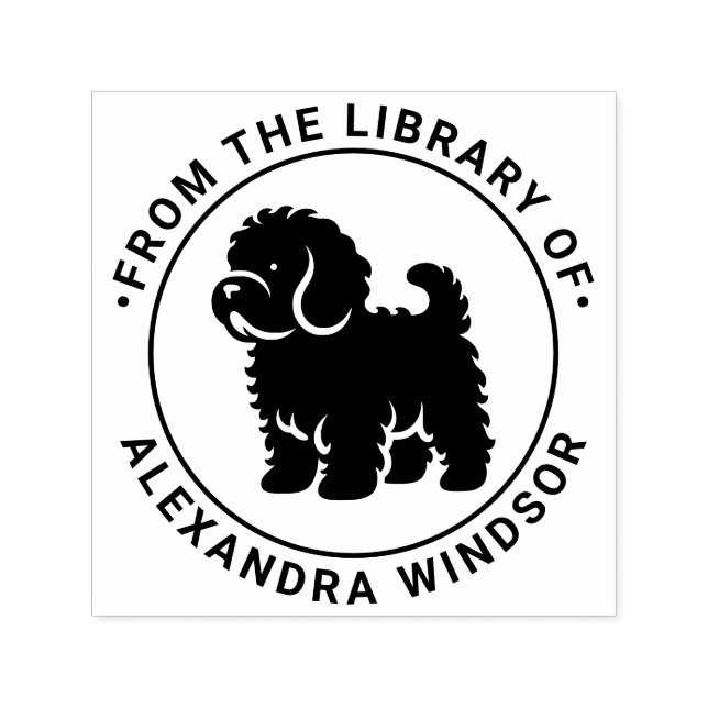 Tampon Auto-encreur Chien Cavapoo debout Silhouette Nom du livre de la (Design)