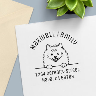 Tampon Auto-encreur Chien Pomeranian Mignon Adresse de Famille Nom Arc