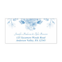Tampon Auto-encreur Chine Florale Bleue et Blanche Motif Adresse de re
