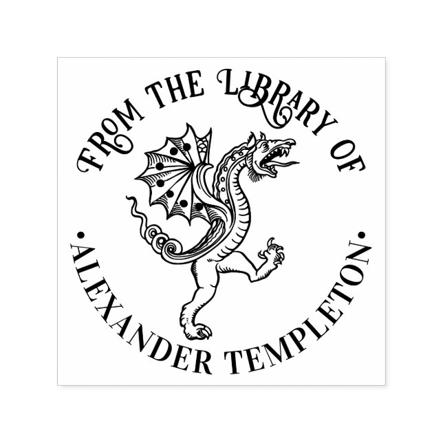 Tampon Auto-encreur Chinois Dragon Loong #5 Round Library Nom du livre (Design)