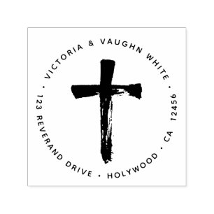 Tampon Auto-encreur Christian Cross Retour Adresse Religion Religion