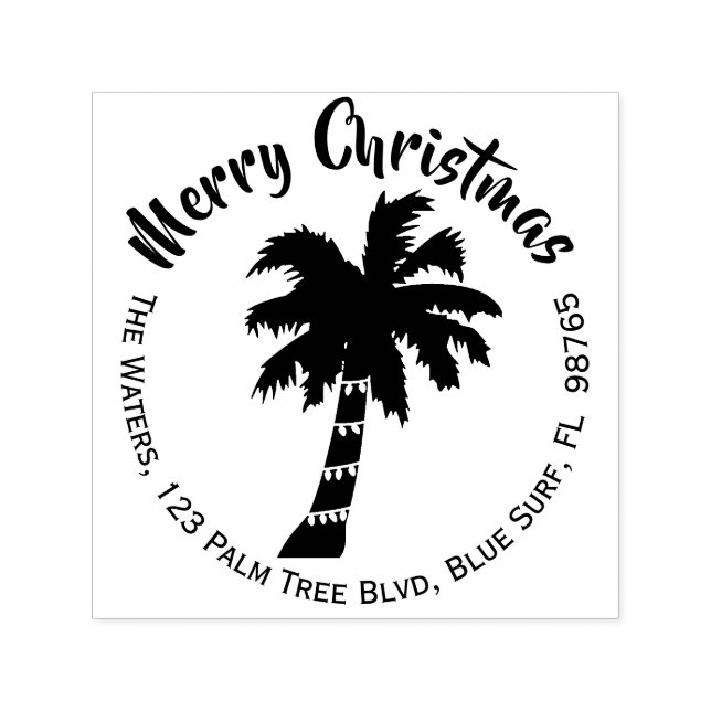 Tampon Auto-encreur Christmas Palm Tree Retourner l'adresse Timbre ron (Design)