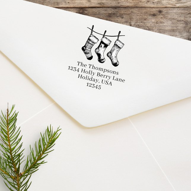 Tampon Auto-encreur Christmas Stocker Adresse de retour personnalisée (Christmas holiday stockings return address label. )