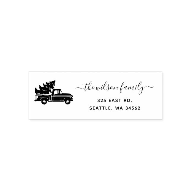 Tampon Auto-encreur Christmas Tree Truck Holidays Adresse de retour (Design)