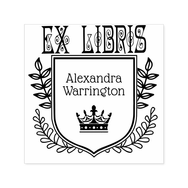 Tampon Auto-encreur Cimier Botanique Couronne #2 Ex Libris Nom du livr (Design)