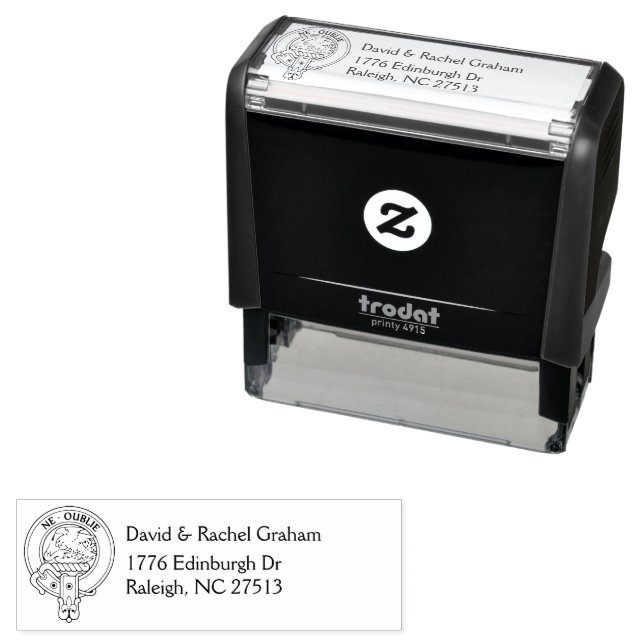 Tampon Auto-encreur Clan Graham Crest & Address Self-inking Stamp (En situation)