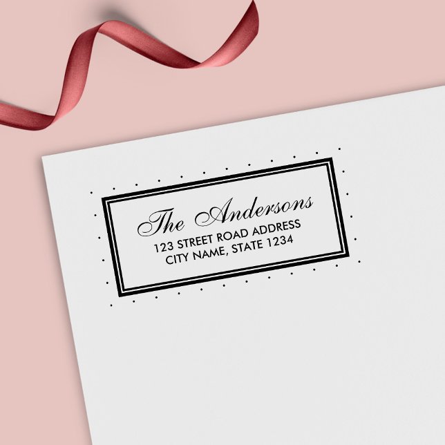 Tampon Auto-encreur Classic moderne Bordure Polka Dot Adresse de famil (Créateur téléchargé)