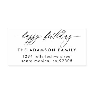 Tampon Auto-encreur Classy Happy Birthday Script Family Return Adresse