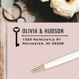 Tampon Auto-encreur Clé vintage Nouvelle adresse de retour