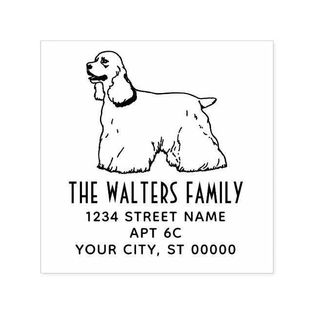 Tampon Auto-encreur Cocker Spaniel Dog Line Art Name Adresse de retour (Design)